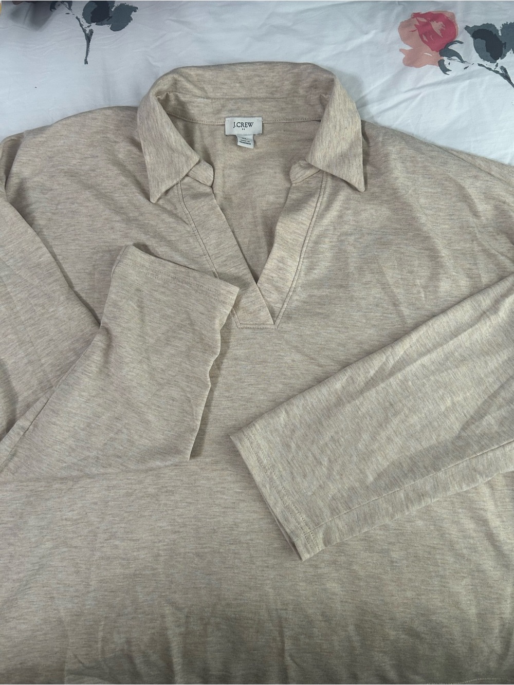 J. Crew Long Sleeve Knit Polo in Light Beige Heather